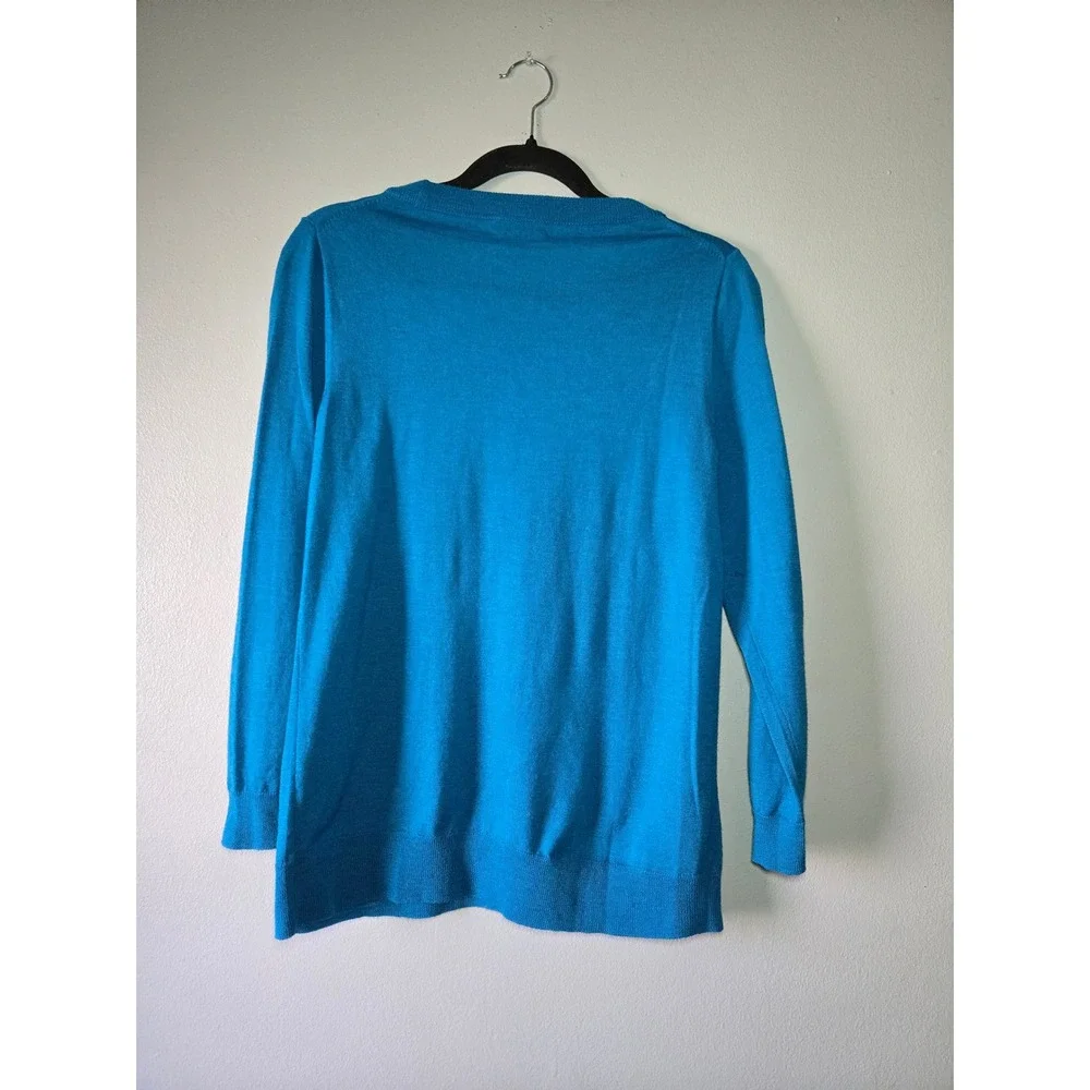 J.Crew‎ 100% Merino Wool Sweater Medium Blue Lightweight Crewneck Preppy Capsule